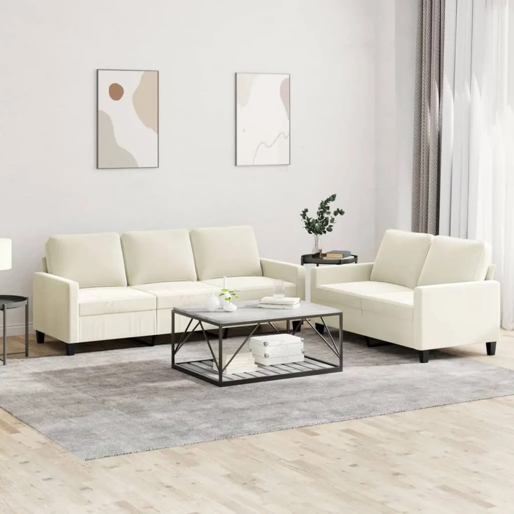 Set Di Divani 2 Pz Con Cuscini Crema İn Velluto /