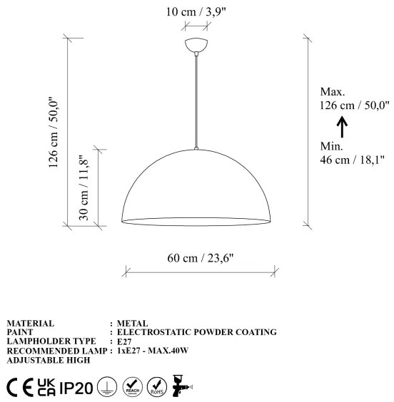 Lampadario a sospensione con filo KURE 1xE27/40W/230V oro