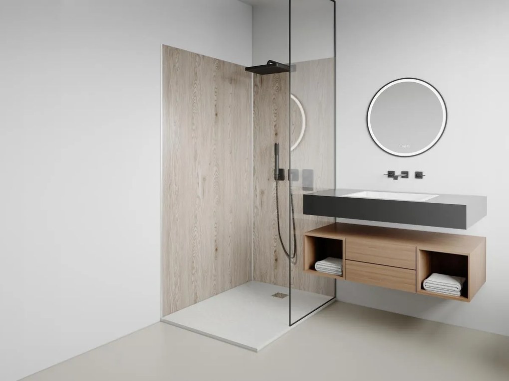 Pannello per parete da doccia effetto legno chiaro alluminio con profili L90xL120xH210cm - Lotto di 2 - ENEKO