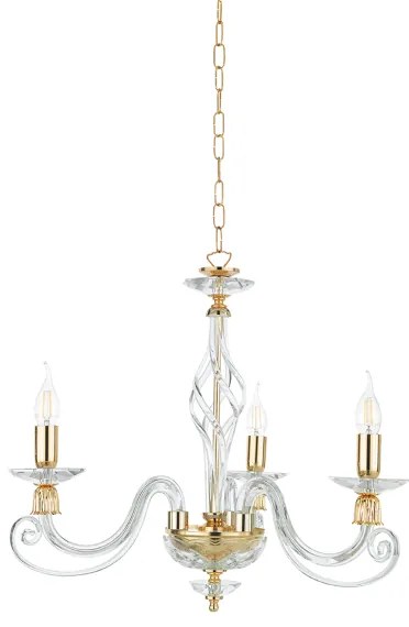 Lampadario a sospensione 1306 in vetro soffiato D62 cm lavorato a mano 3 luci ORO