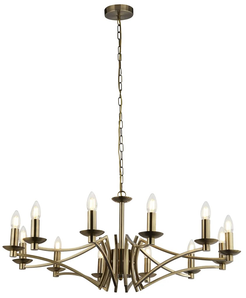 Lampadario Classico Ascot Acciaio Ottone 12 Luci E14