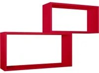 Set 2 Mensole Cubo da Parete Rettangolare in Fibra di Legno Bislungo Rosso