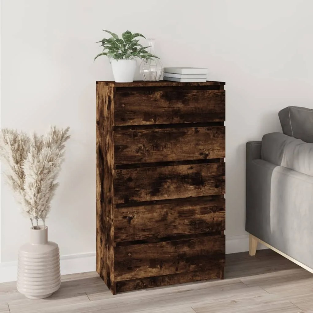 Cassettiera Rovere Fumo 60x36x103 Cm İn Legno Multistrato /