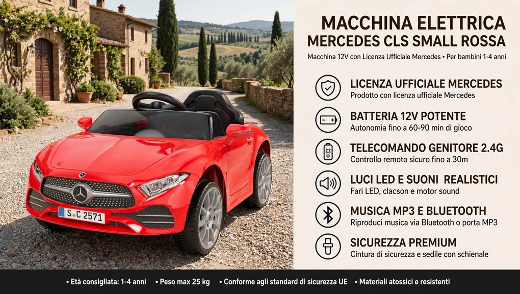 Macchina Elettrica per Bambini 12V con Licenza Mercedes CLS Small Rosso...