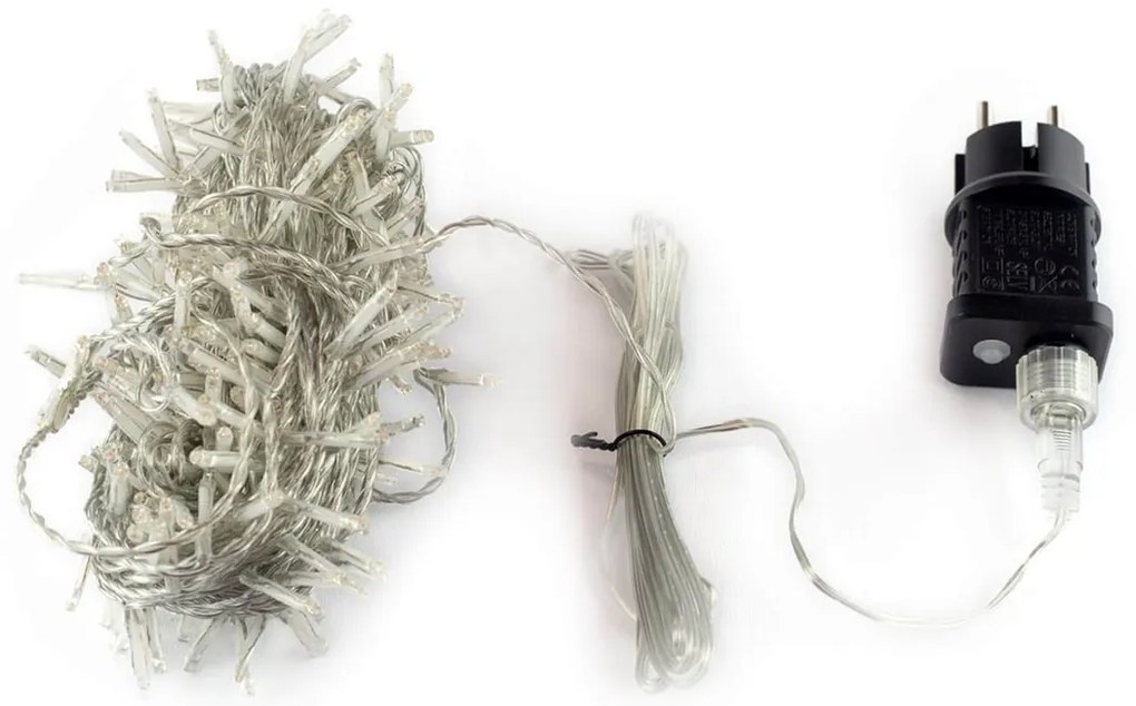 Catenaria Natalizia LED 8 GIOCHI DI LUCE 15m CAVO TRASPARENTE IP44 Luce VIOLA Colore Viola 550 - 570 °K