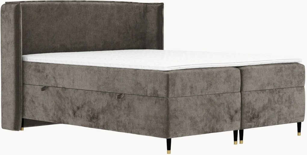 Letto boxspring in ciniglia fatto a mano con contenitore Segni
