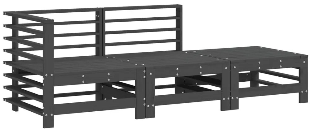 Set salotto da giardino 3 pz grigio in legno massello di pino