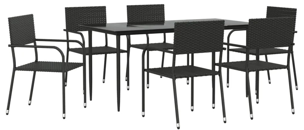 Set da pranzo da giardino 7 pz nero in polyrattan e acciaio