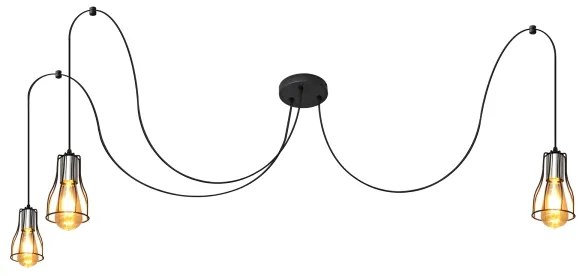 Lampadario a sospensione con filo TUBE LONG 3xE27/15W/230V nero/cromo