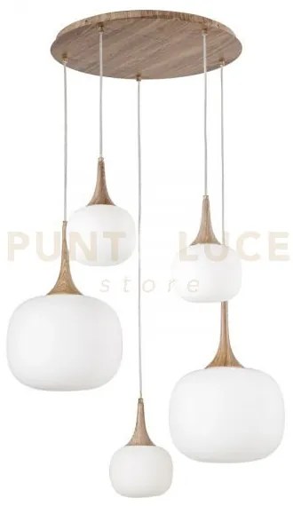 Lampadario a sospensione jaipur bianca e finto legno e vetro 2 luci...