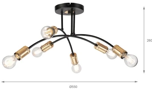 Lampadario a plafone ANYA 6xE27/15W/230V nero/oro