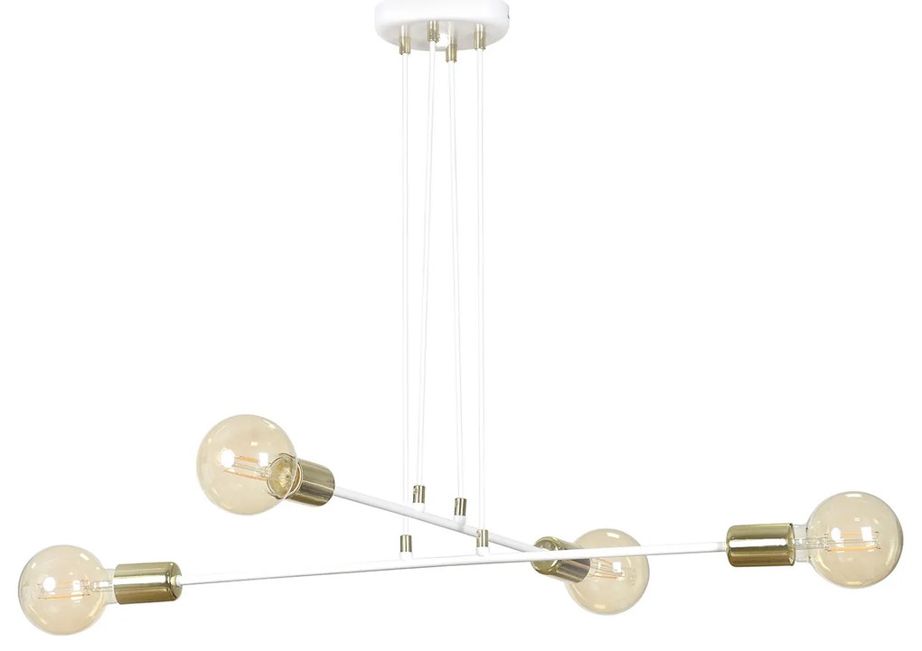Lampadario Industrial 4 Luci Benzaiten A Bracci In Acciaio Bianco E Oro
