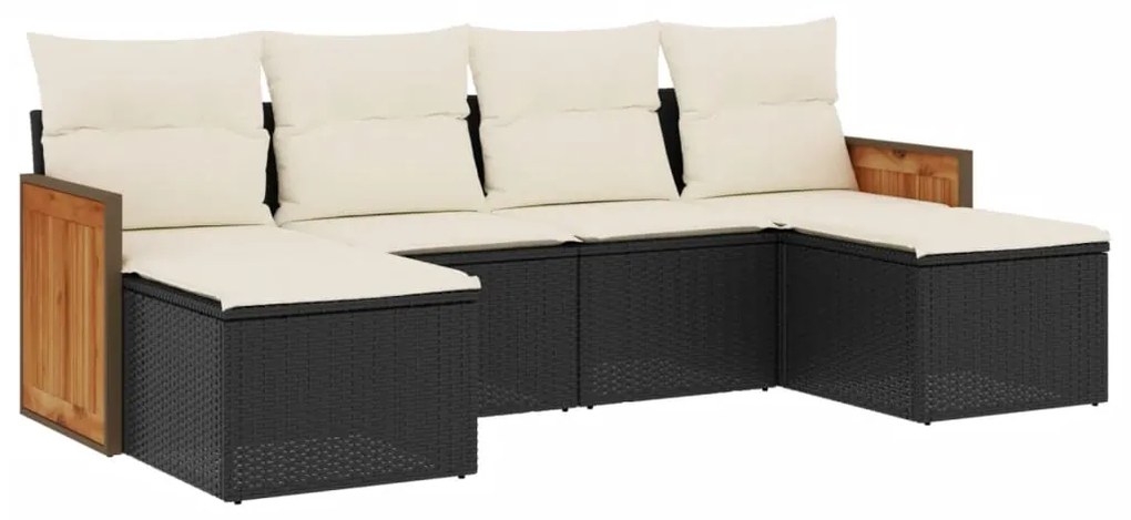 Set Divano da Giardino 6 pz con Cuscini Nero in Polyrattan