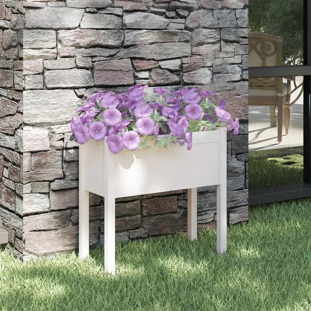 Fioriera Da Giardino Bianca 70x31x70 Cm Legno Massello Di Pino /