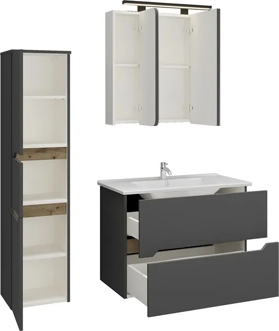 Composizione bagno sospesa 85 cm colore nero grafite matt | LAC-ARES-85 - KAMALU