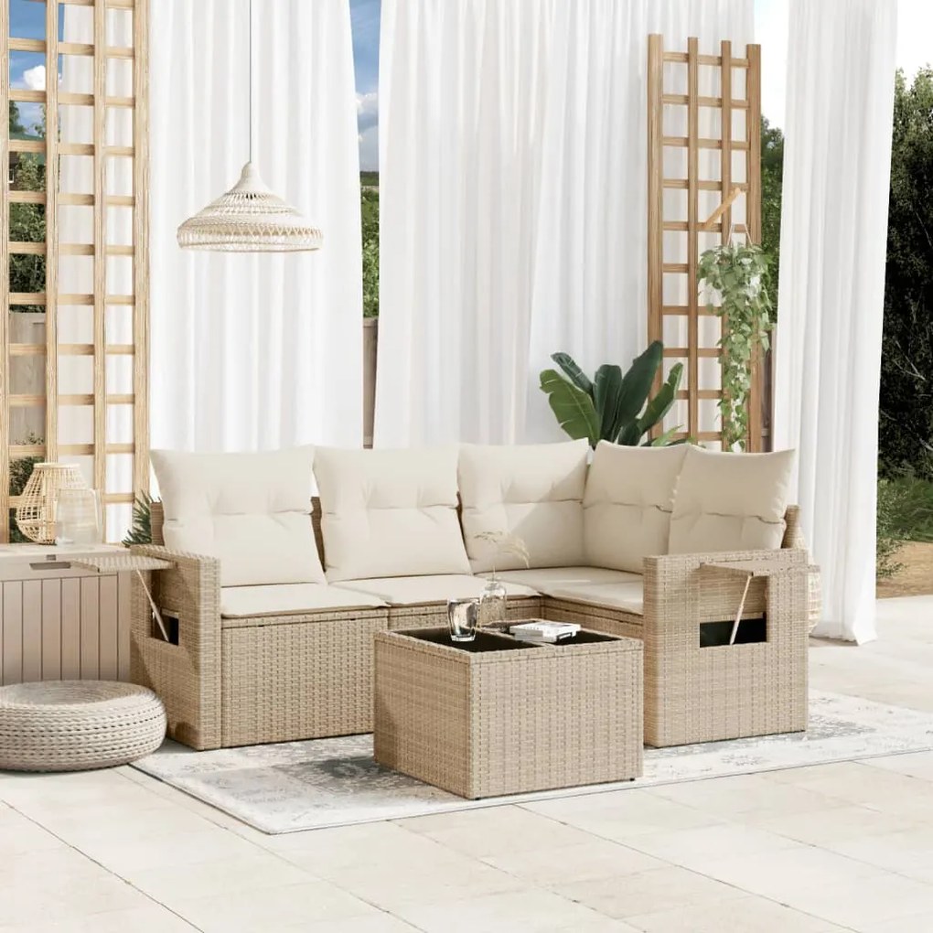 Set divano da giardino 5 pz con cuscini beige in polyrattan