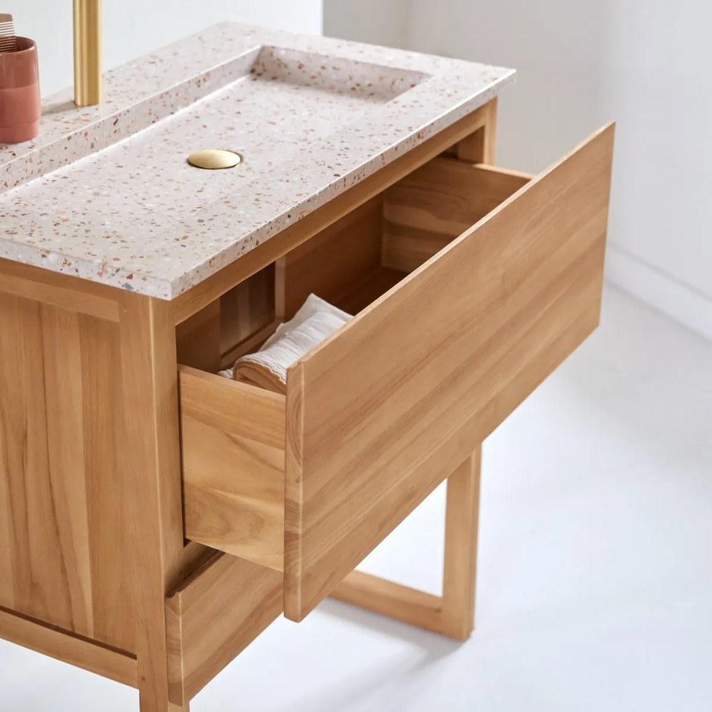 Tikamoon - Mobile per il Bagno in legno di teak massello e battuto di terrazzo premium Pink 80 Edgar