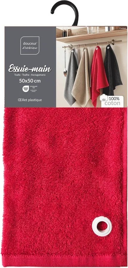 Asciugamano tipo terry rosso in cotone 50x50 cm Cuistot – douceur d'intérieur