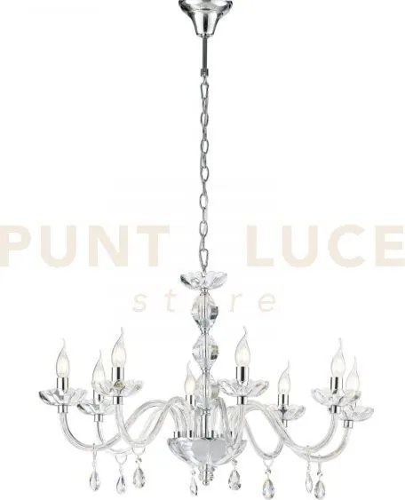 Lampadario riflesso cromo 8 luci attacco e14 83x190cm decorato in c...