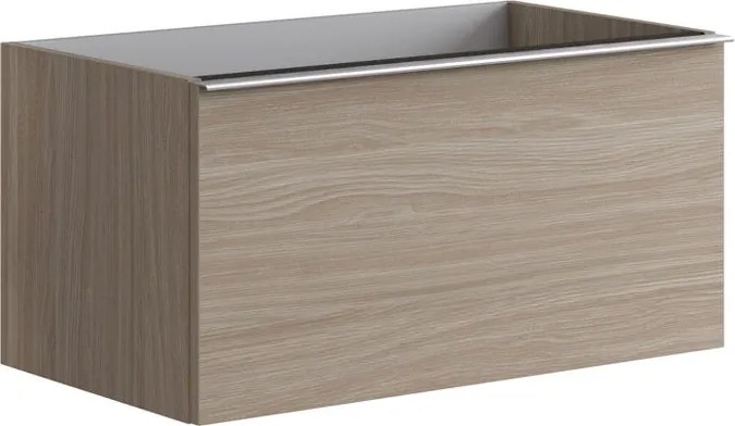 Cassettiera Pixel con 2 cassetti  frontale plain olmo Rousseau e maniglia alluminio brillante L80 x H40 x P45,5 cm