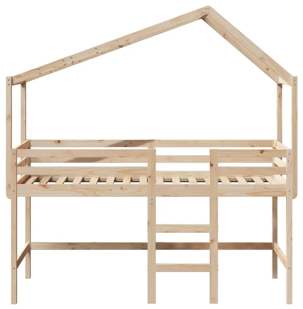 Letto soppalco con scala e tetto 90x200 cm legno massello pino