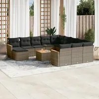 Set Divani da Giardino 13 pz con Cuscini Grigio in Polyrattan 3226592