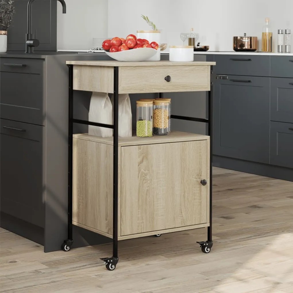 Carrello da cucina rovere sonoma 56x43x89,5cm legno multistrato