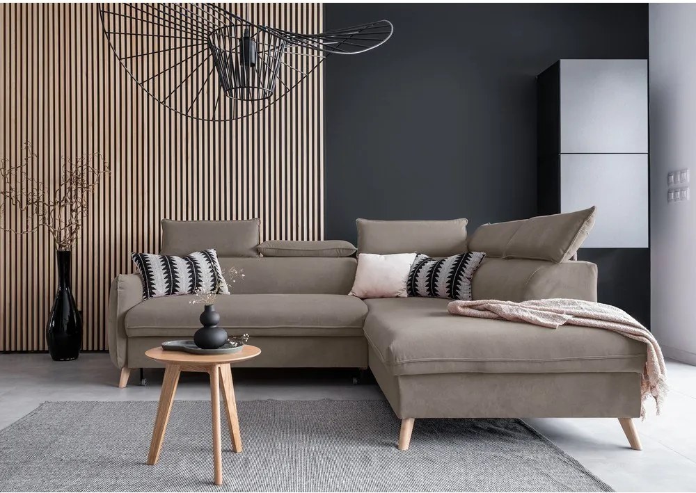 Divano letto angolare in velluto marrone chiaro (angolo destro) Sweet Harmony - Miuform