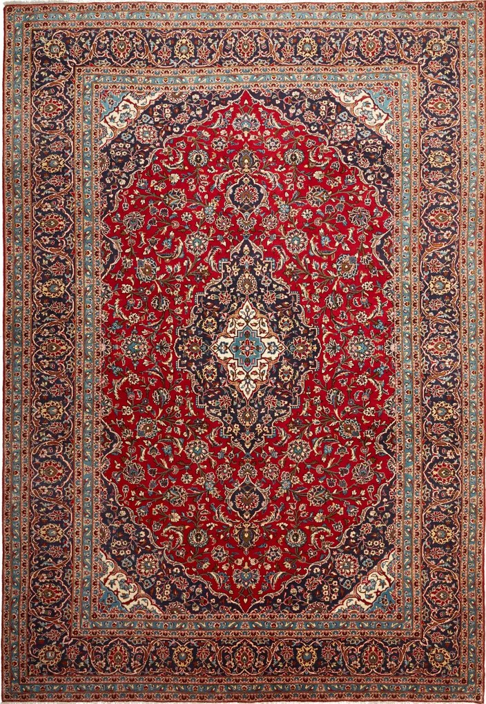 Kashan Tappeto 360x250 Rosso (Iran) Annodato A Mano