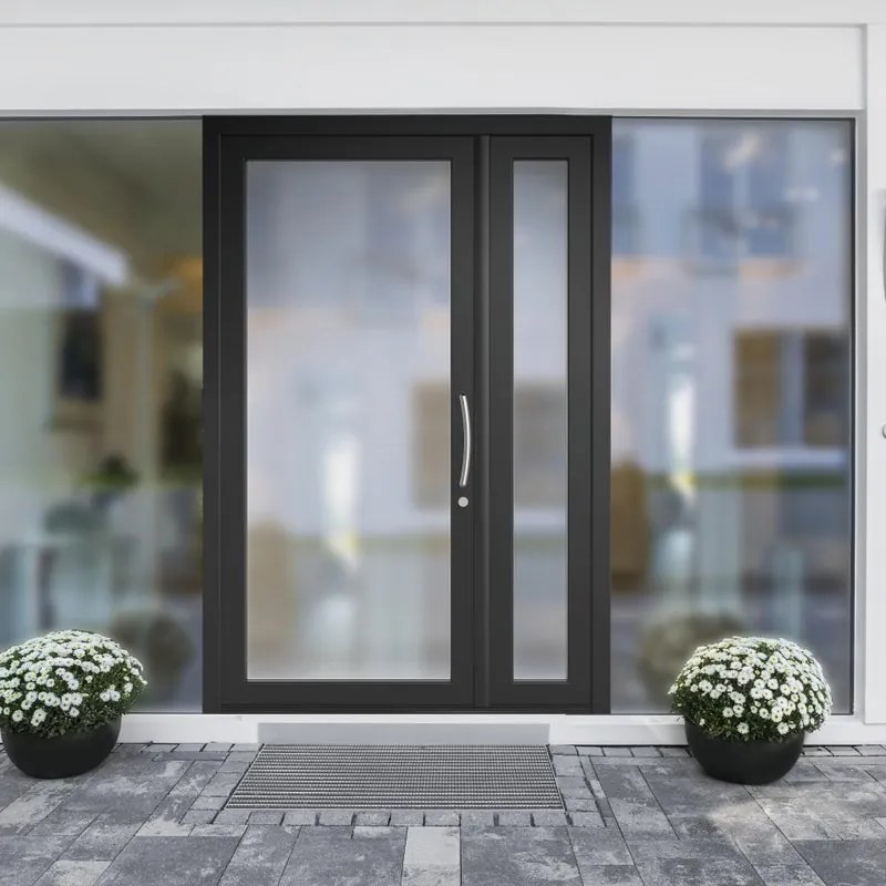 Portoncino d'ingresso Condo8 con vetro L 90 x H 210 cm in PVC nero, apertura spingere a sinistra