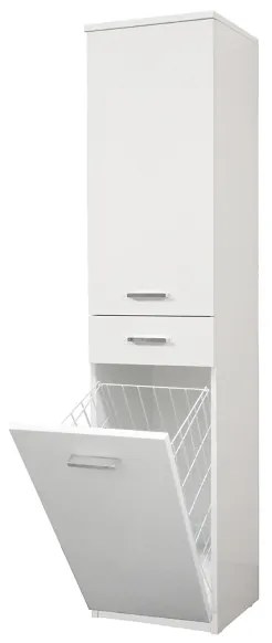 Colonna multiuso CLASSIC con cestello portabiancheria, anta SX e cassetto Bianco Lucido