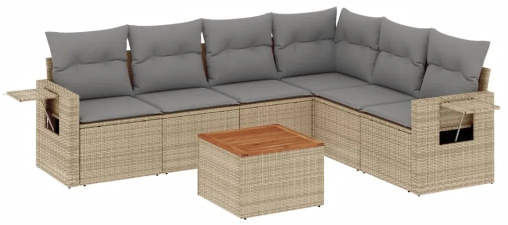 Set divano da giardino 7 pz con cuscini beige misto polyrattan