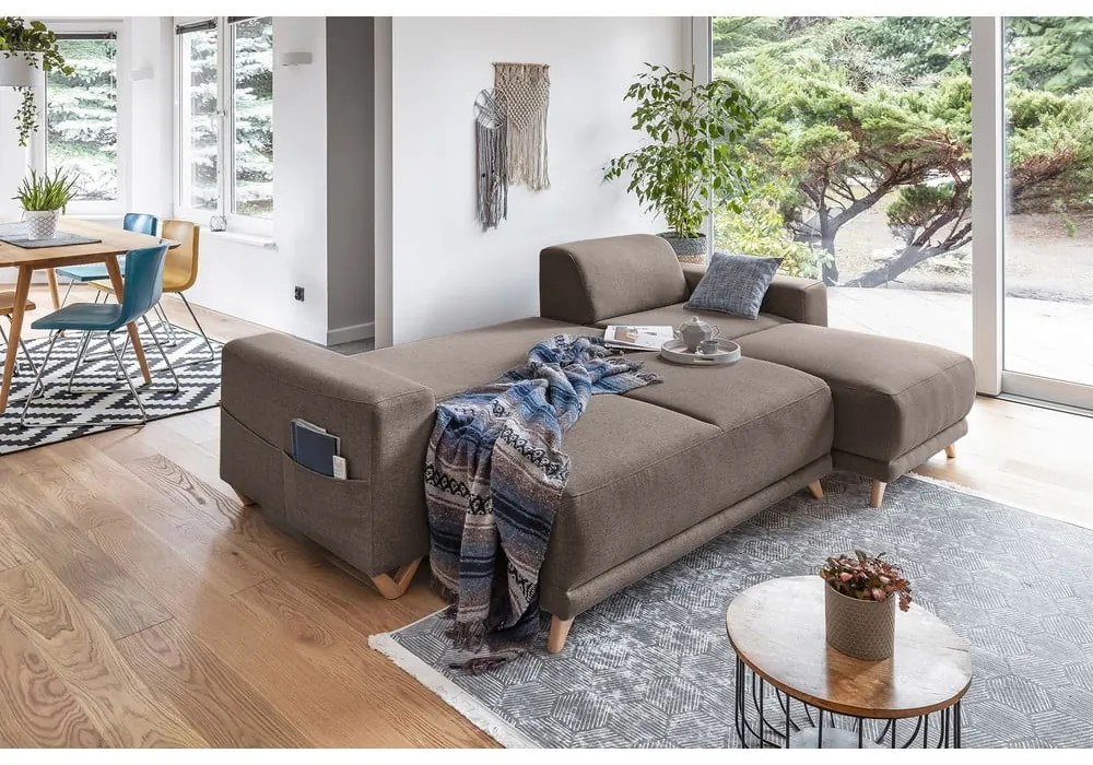 Divano angolare marrone allungabile e con contenitore Classy Sophie – Miuform