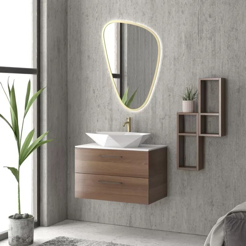 Mobile bagno 80 cm con due cassetti e piano solid surface EL-80SS - KAMALU