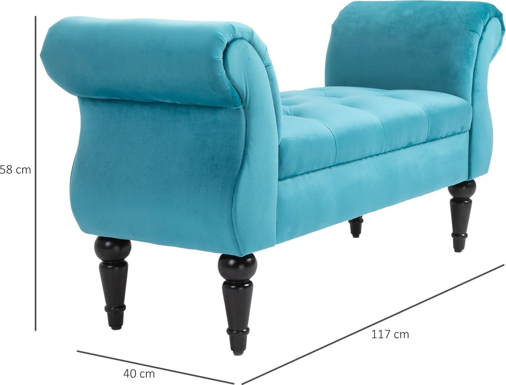 Panca con Braccioli in Tessuto Velluto Capitonné 117x40x58 cm  Blu...