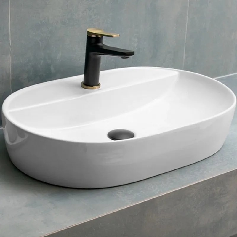 Lavabo bagno da appoggio design ovale ceramica bianca | K-LITOS-610 - KAMALU