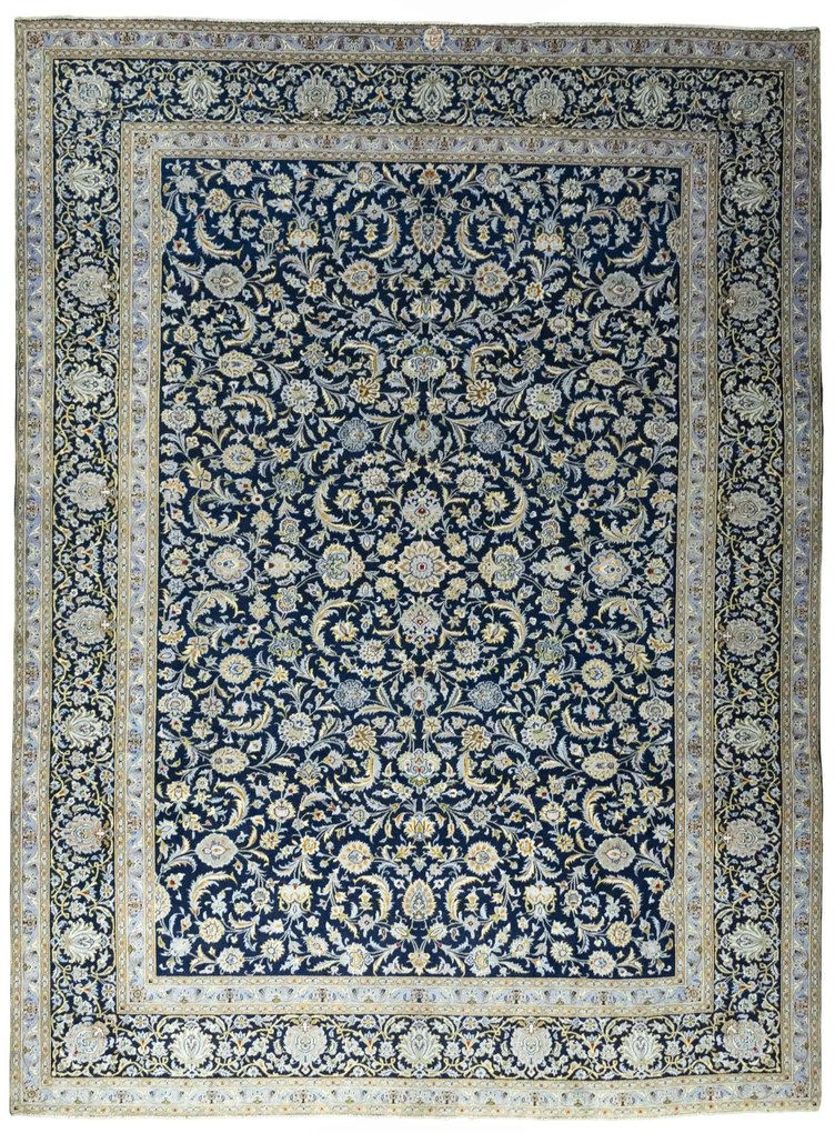 Kashan Tappeto 420 x 310 Blu (Iran) Annodato A Mano