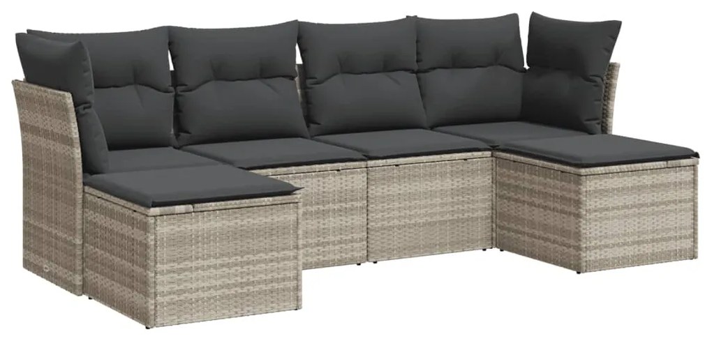 Set divano da giardino 6pz con cuscini grigio chiaro polyrattan