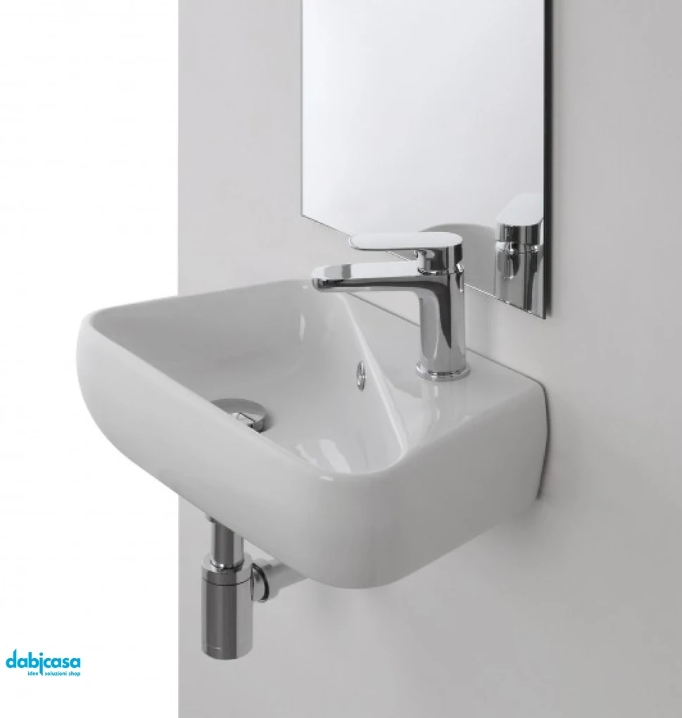 Lavabo Sospeso In Ceramica Bianco Lucido Da 45 cm