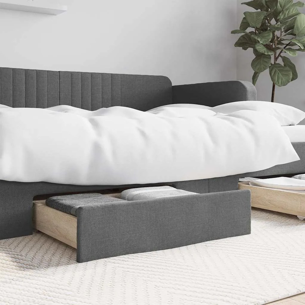 Cassetti Da Letto 2pz Grigio Scuro İn Truciolato E Tessuto /