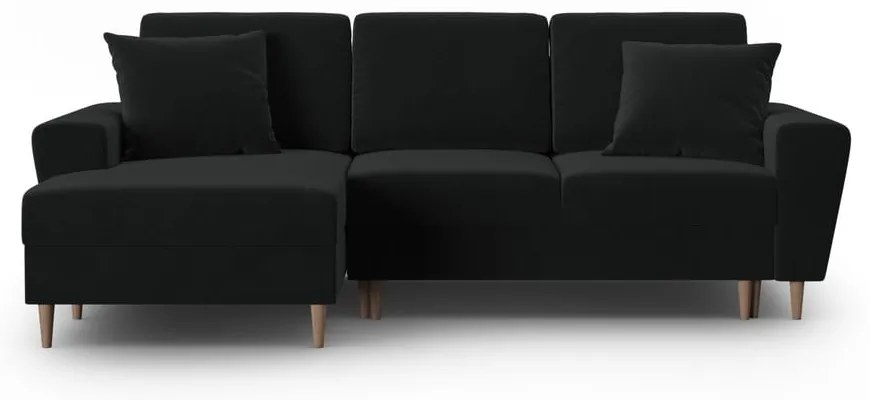 Divano angolare nero allungabile e con contenitore (con penisola a sinistra/con chaise lounge) con rivestimento in velluto Kyoto – Cosmopolitan Design