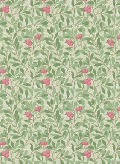 Morris & Co Carta da parati Arbutus - Olive/ Pink