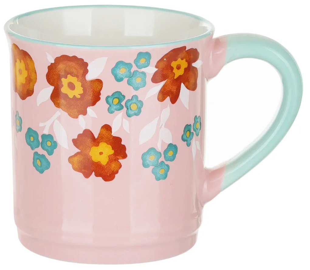 Tazza mug fiori 310 ml in porcellana azzurra e rosa