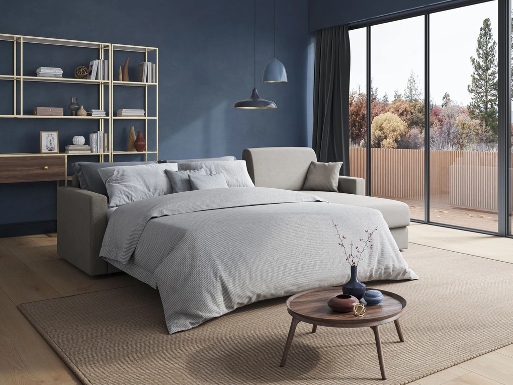 Chris Divano letto angolare con penisola in microfibra smacchiabile T11 grigio chiaro