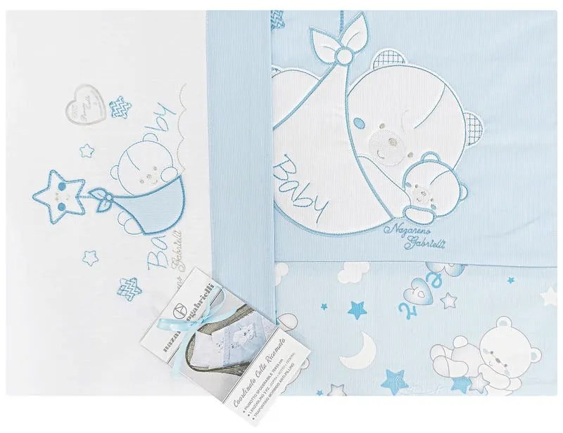 Set piumotto lenzuolino culla Nazareno Gabrielli Baby Bear  Colore Azzurro, Dimensioni e Misure Culla