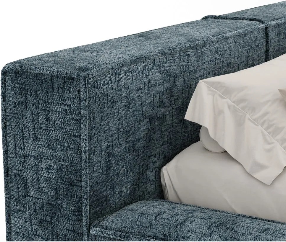 Letto matrimoniale imbottito blu polveroso con contenitore e rete inclusi 180x200 cm Voliera – Maison de Rêve