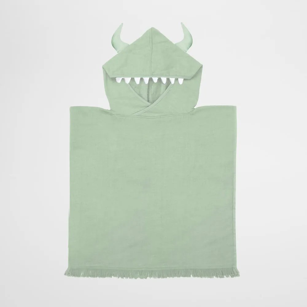 Asciugamano per neonato in cotone verde con cappuccio 62x63 cm Monster - Sunnylife