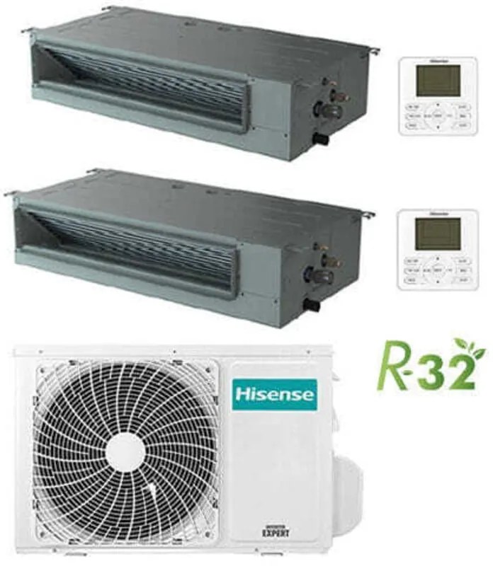 Climatizzatore Condizionatore Hisense Canalizzabile R32 Dual Split Inverter 9000 + 12000 BTU con U.E. 2AMW42U4RGC Classe A++/A+