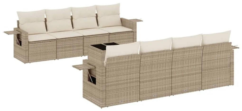 Set divano da giardino 9 pz con cuscini beige in polyrattan