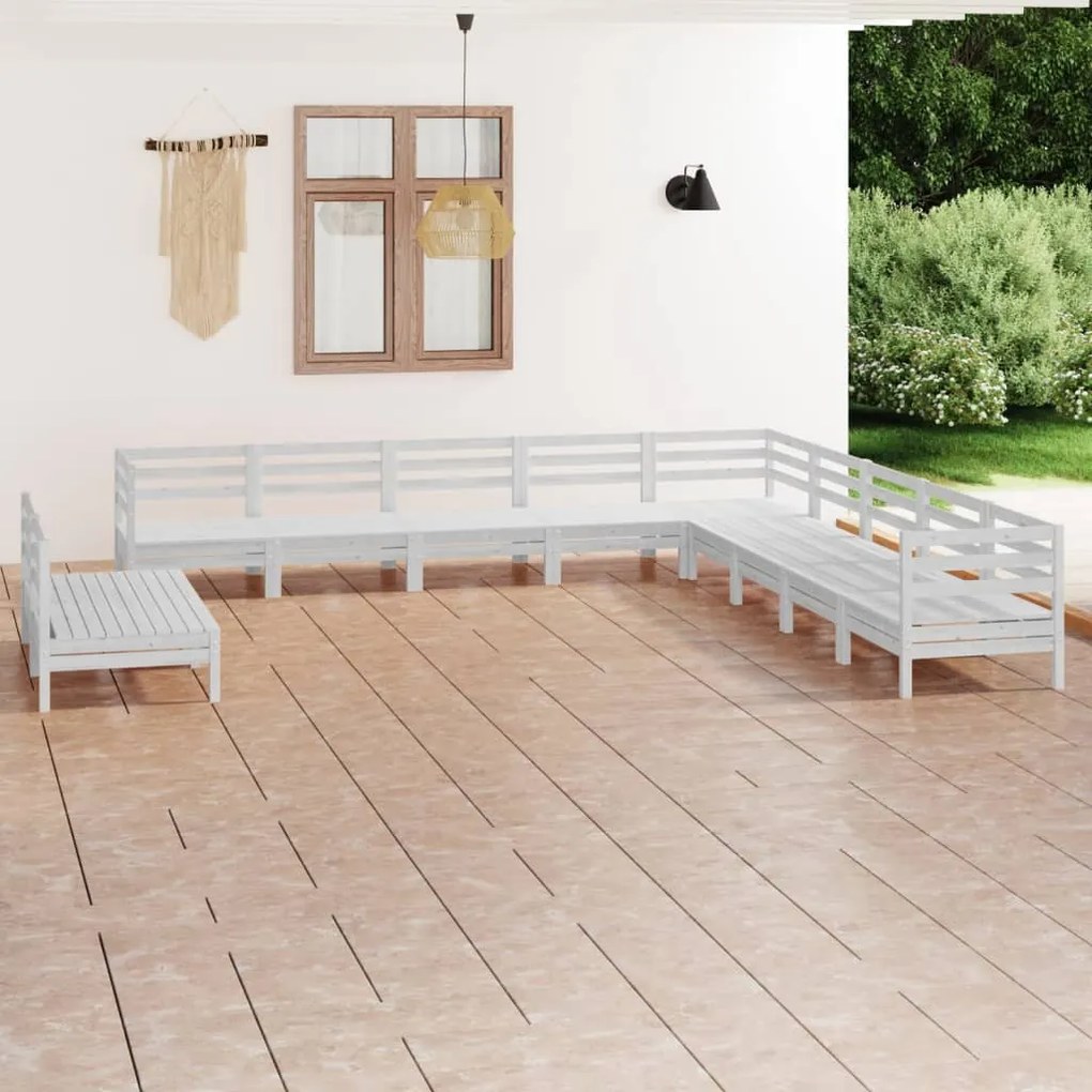 Set salotto da giardino 11 pz in legno massello di pino bianco